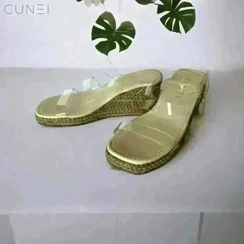 Womens Clear Strap Jute Wrap Wedges